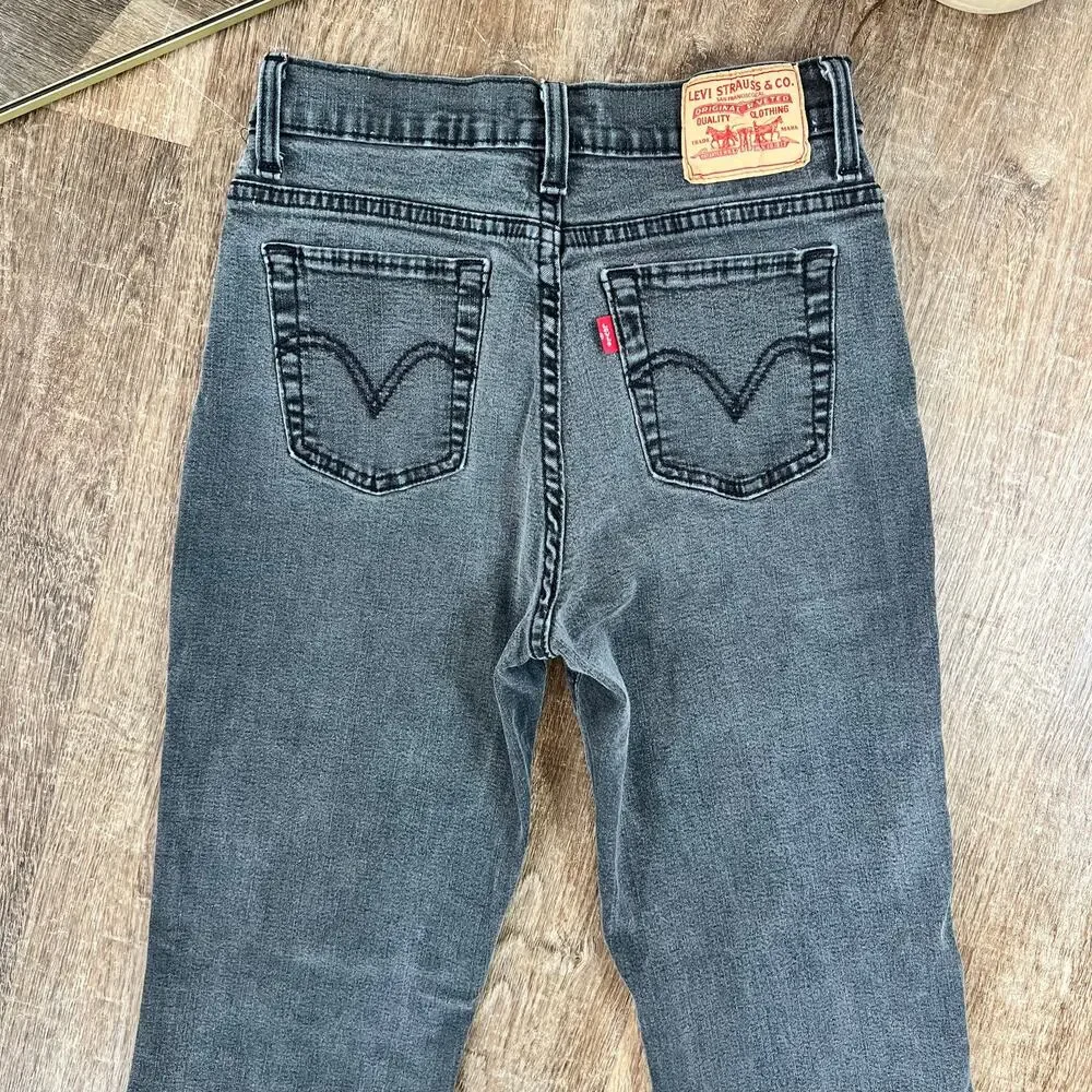 Vintage Y2K Levis High Rise Slimming 512 Boot Flare Faded Black Jeans Raw Hem